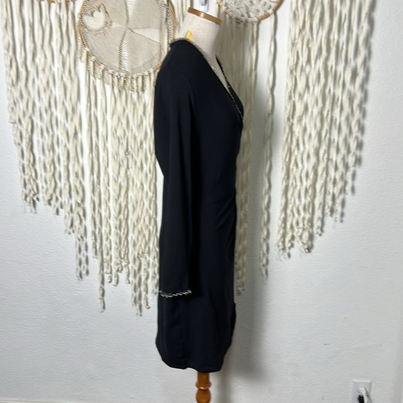 Anne Fontaine Black Ness Faux Wrap Dress with Silver Trim Accent Size 44/US12 - Picture 6 of 12